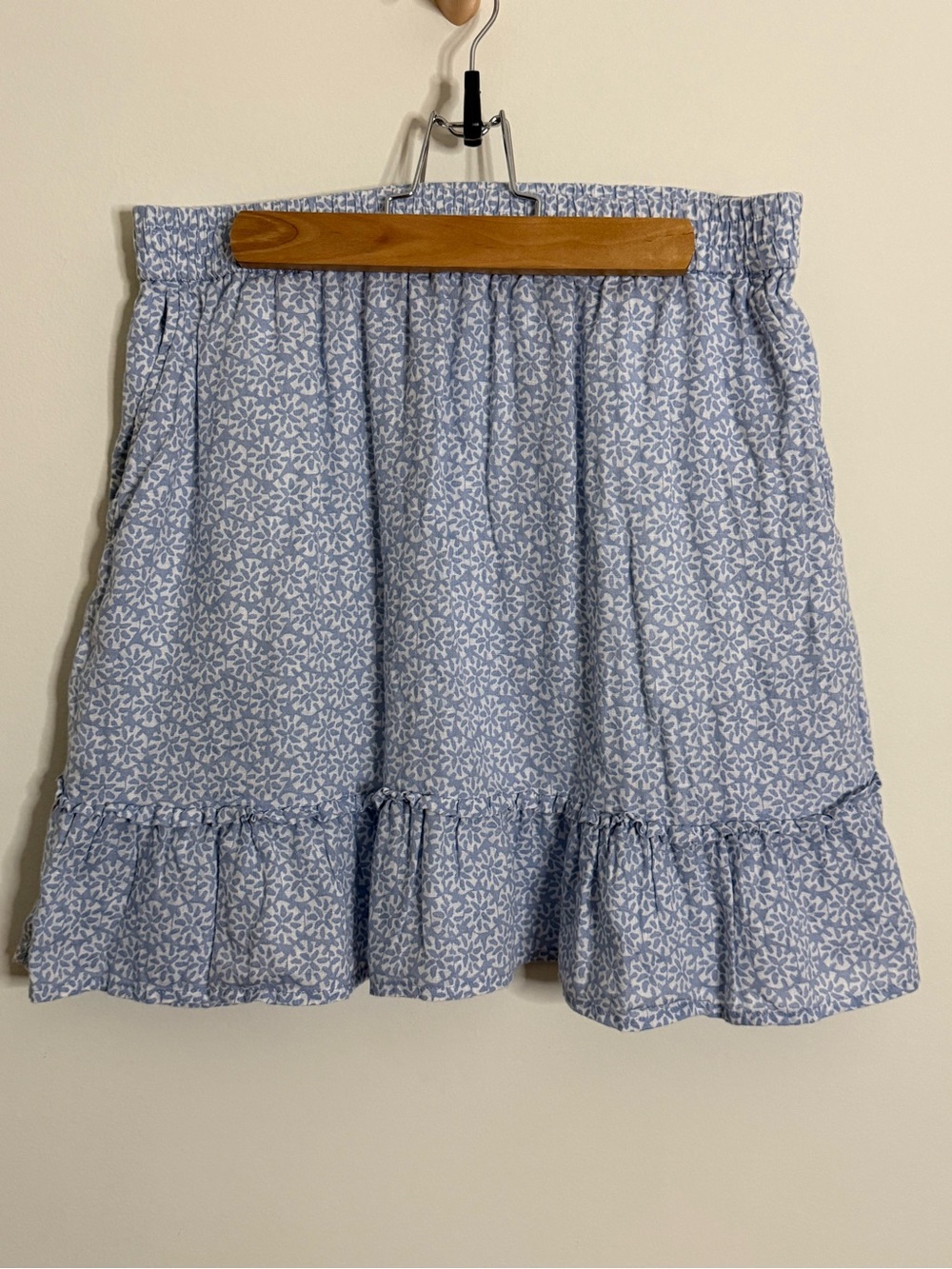 {Sigrid Olsen}-S: M-Light Blue Floral Ruffle Hem Women's Skirt